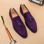 Purple Suede Tassels Dappermen Mens Loafers Flats Shoes